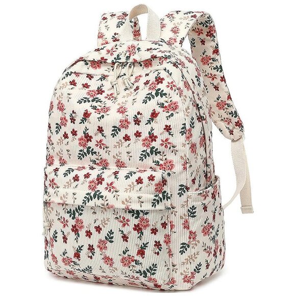 Large Corduroy Bookbag Lightweight 17 inch Floral 138-red - Picture 1 of 6